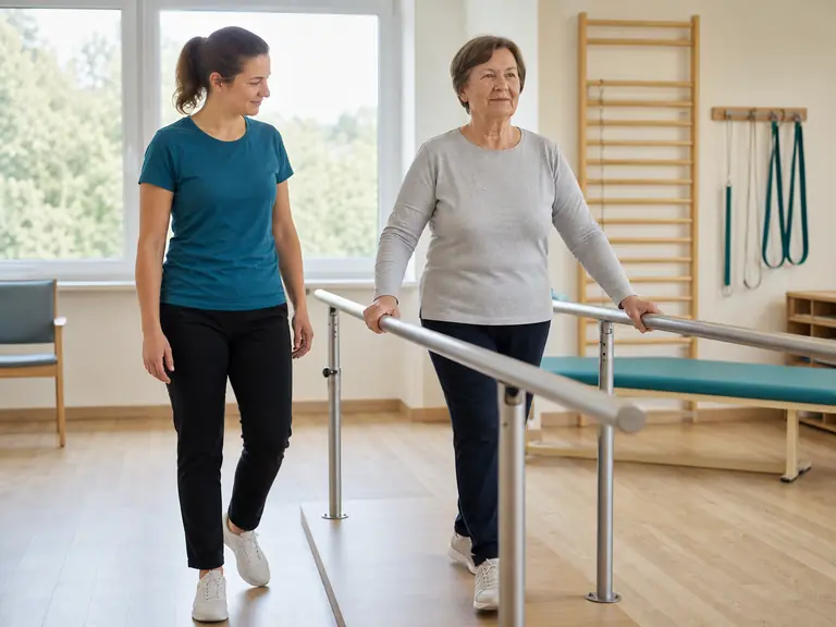 Gangtraining unter physiotherapeutischer Begleitung.